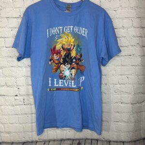 Dragon‎ Ball Z I Don’t Get Older I Level Up Blue Short Sleeve tshirt size Large